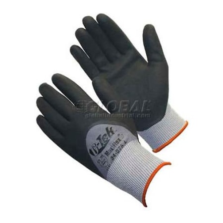 Pip Coated Gloves, Nitrile, Palm, Fingers & Knuckles, 4 Abrasion Level, Gray, M 34-875/M